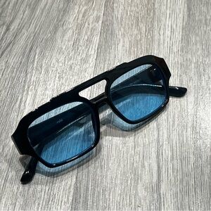 Stylish Black Sunglasses with Blue Lenses